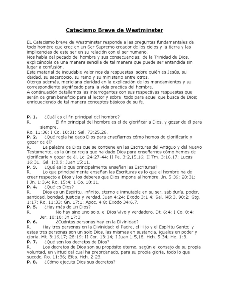 Catecismo Breve de Westminster PDF Cristo (título) Pecado