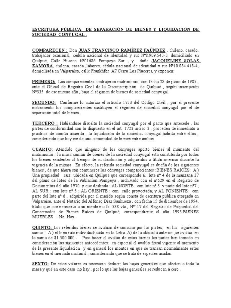 Escritura P blica De Separaci n De Bienes Y Liquidaci n De Sociedad