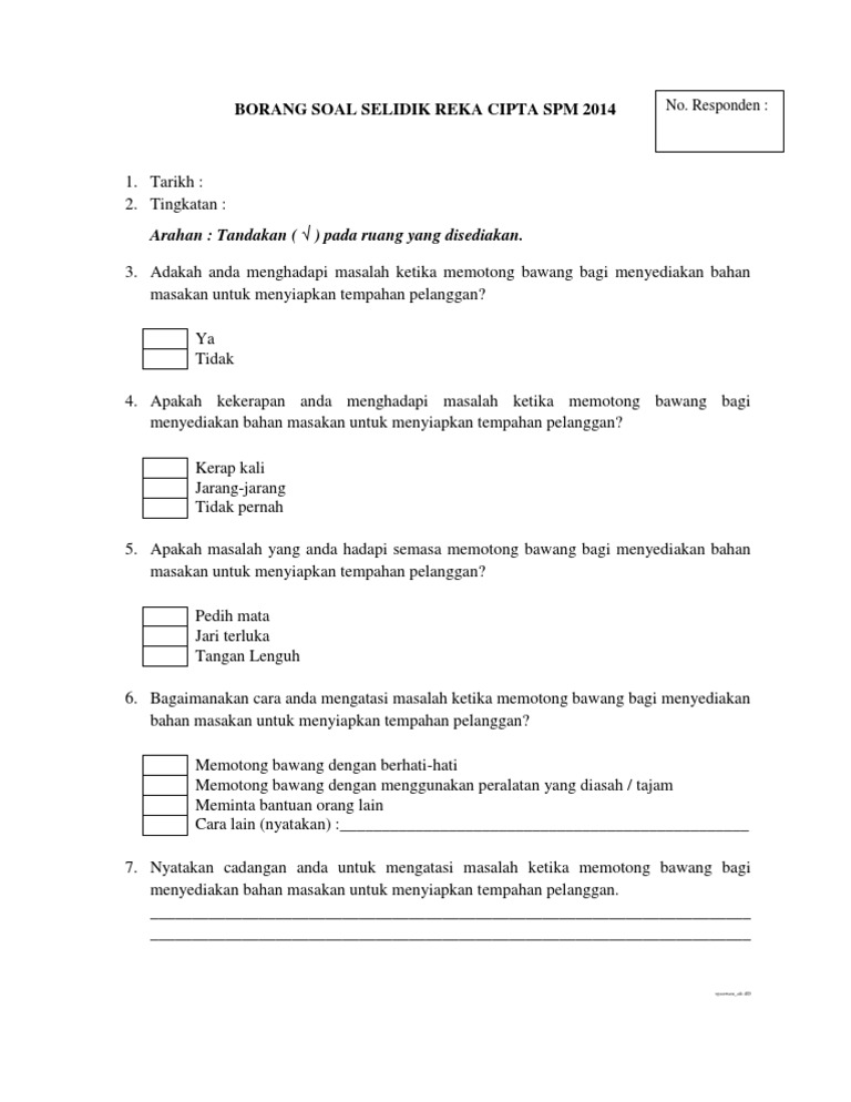 Borang Soal Selidik Reka Cipta SPM 2014 | PDF