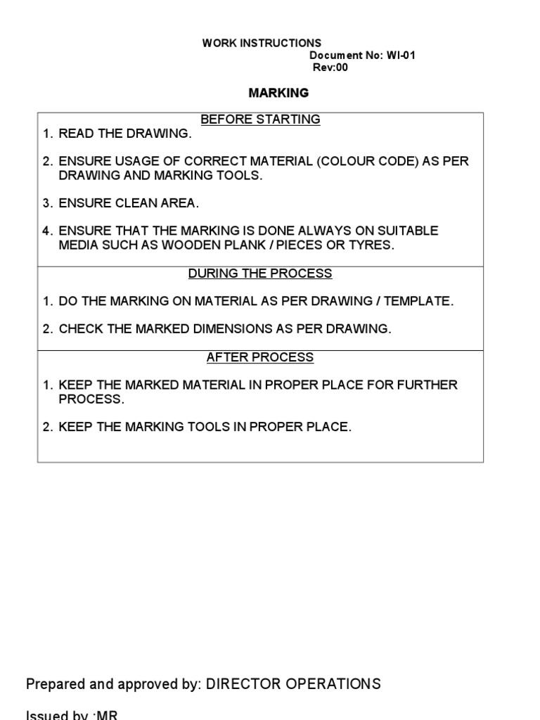 Marking Work Instructions in Hindi | PDF
