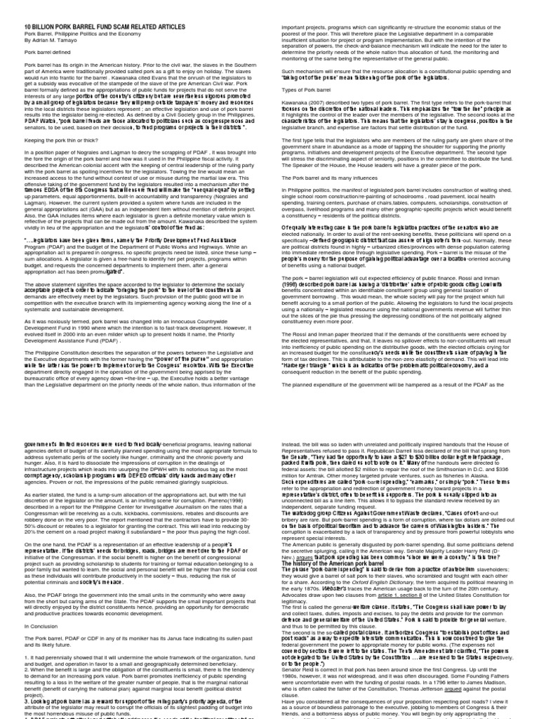 10 Billion Pork Barrel Fund Scam Related Articles Download Free PDF