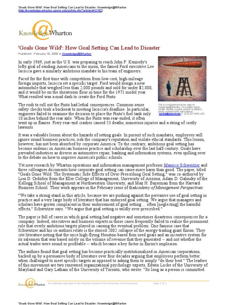 'Goals Gone Wild' How Goal Setting Can Lead To Disaster Published