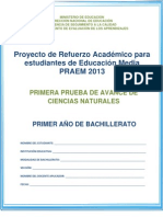 Primera Prueba de Avance de Ciencias Naturales - Primer Año de Bachillerato - 2013