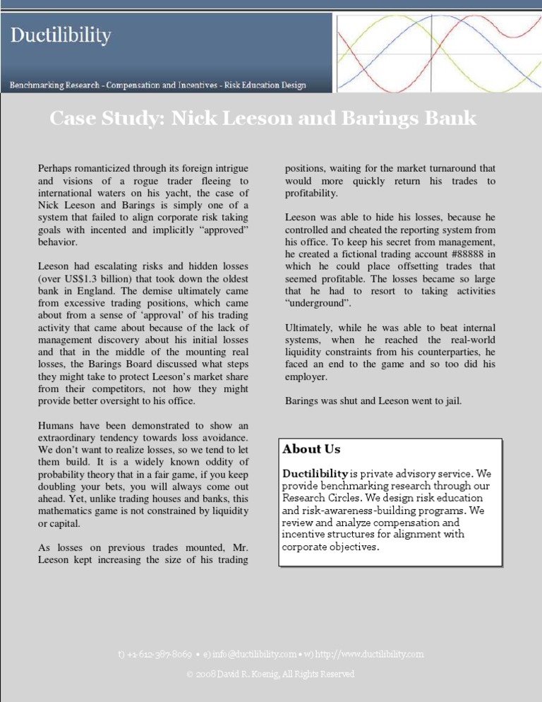 Case Study Barings Bank and Nick Leeson PDF Market Liquidity