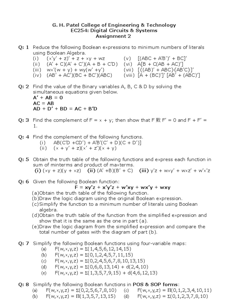 Assignment 2 Boolean Algebra Teaching Mathematics