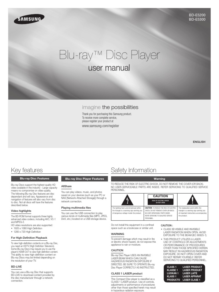 Samsung BD E5300 Manual Hdmi Blu Ray