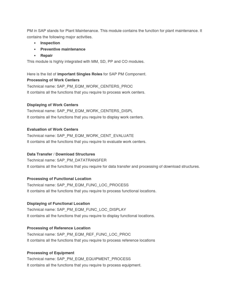 PM Module in SAP and Single Roles | PDF | Information Technology ...