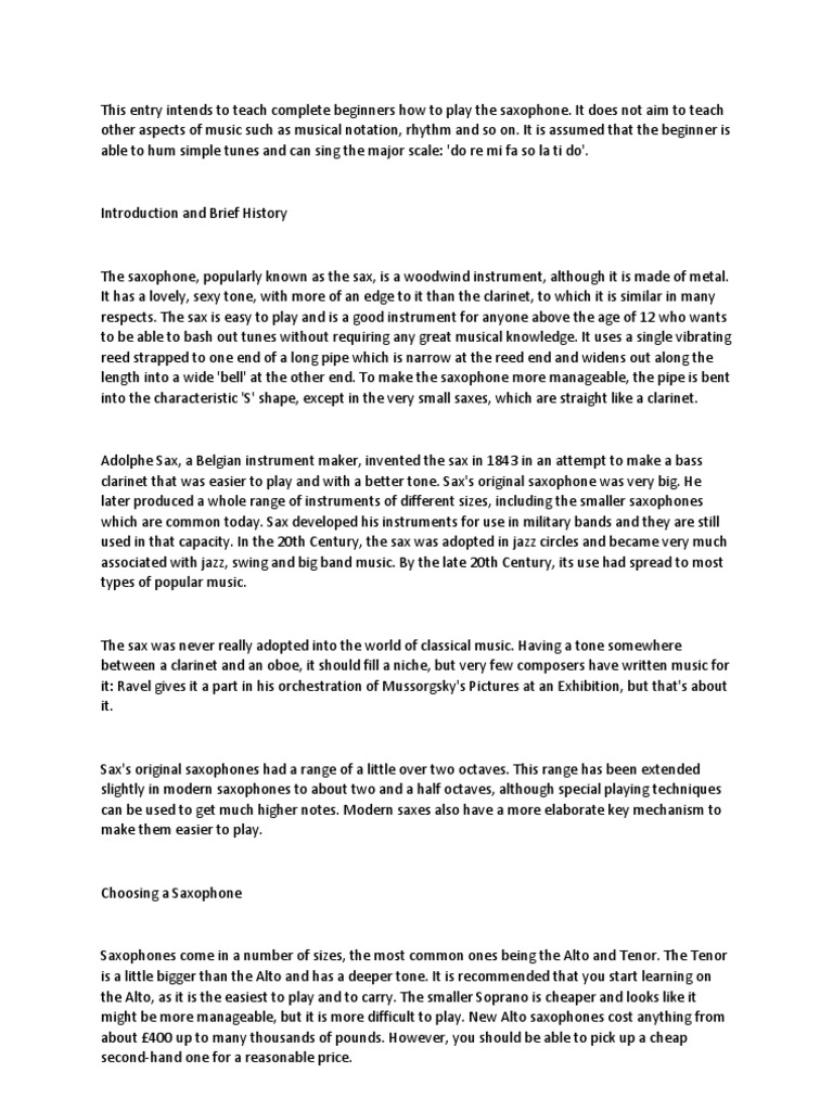 HOW TO PLAY SAXOPHONE FOR BEGINNERS PDF visual data 2