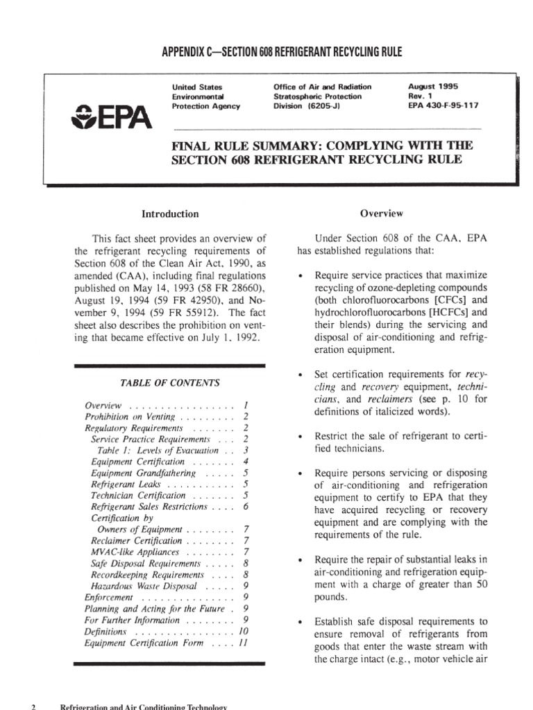 Appendix C-Section 608 Refrigerant Recycling Rule | PDF