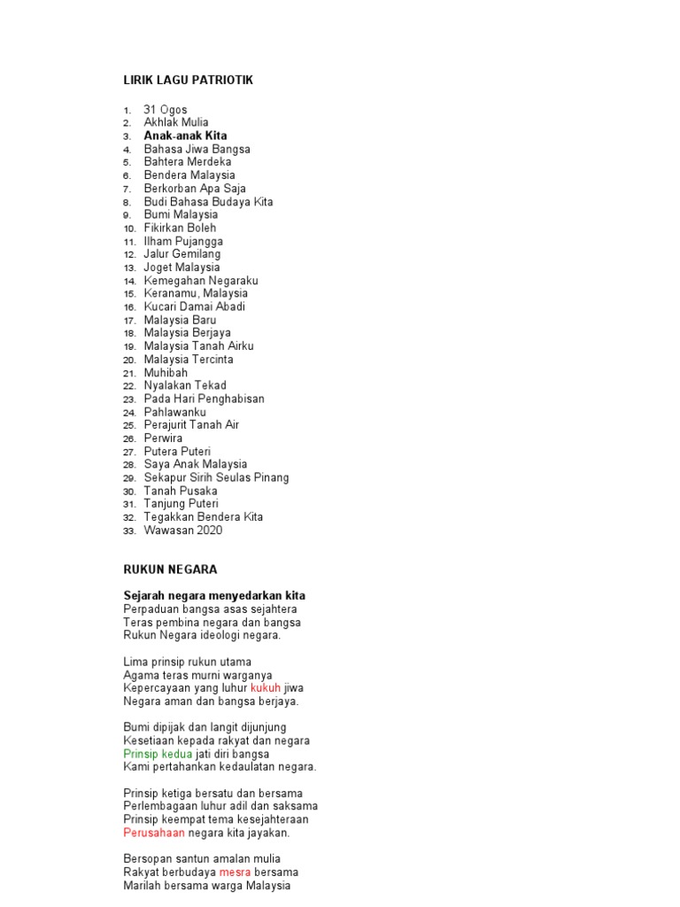 Lagu Patriotik - Lirik  PDF