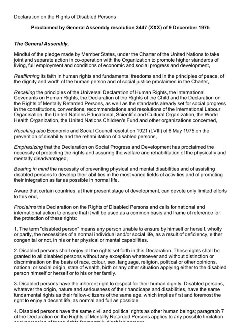Declaration On The Rights of Disabled Persons | PDF | Human Rights ...