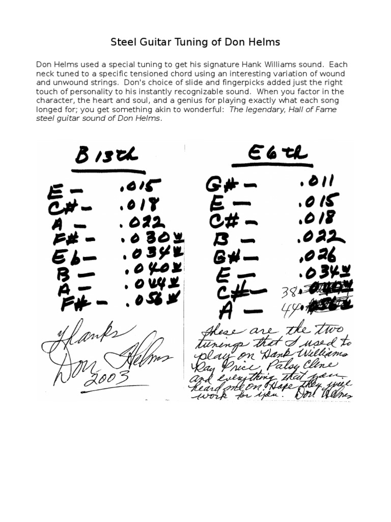 Steel Guitar Tuning of Don Helms PDF Guitars European Musical