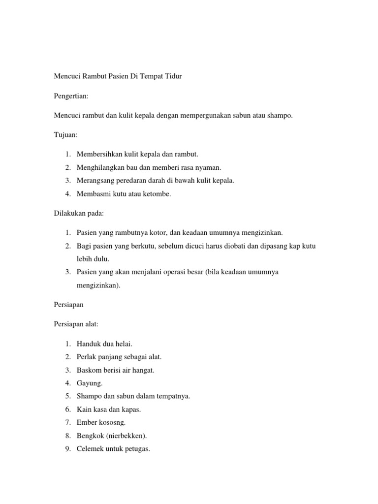 Mencuci Rambut Pasien Di Tempat Tidur