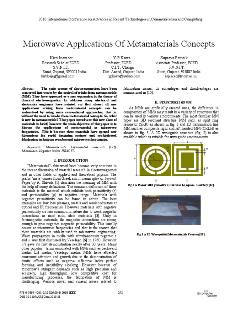 Microwave Applications of Metamaterials Concepts | PDF | Metamaterial ...