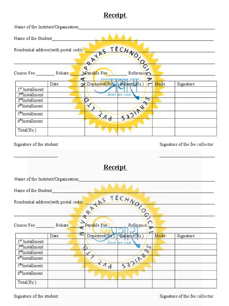 Tuition Fee Receipt Template