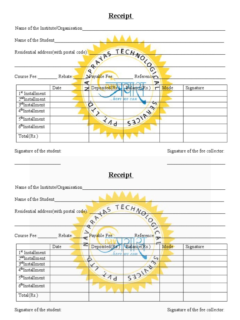 tuition fee receipt template in word format pdf business