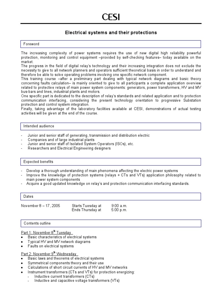 Electrical Systems and Their Protections PDF Electric Power System