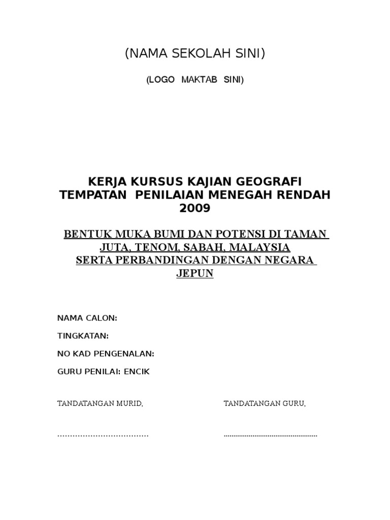Kajian Geografi Tempatan Bentuk Muka Bumi Dan Potensi Di Taman Juta Tenom Sabah Pdf