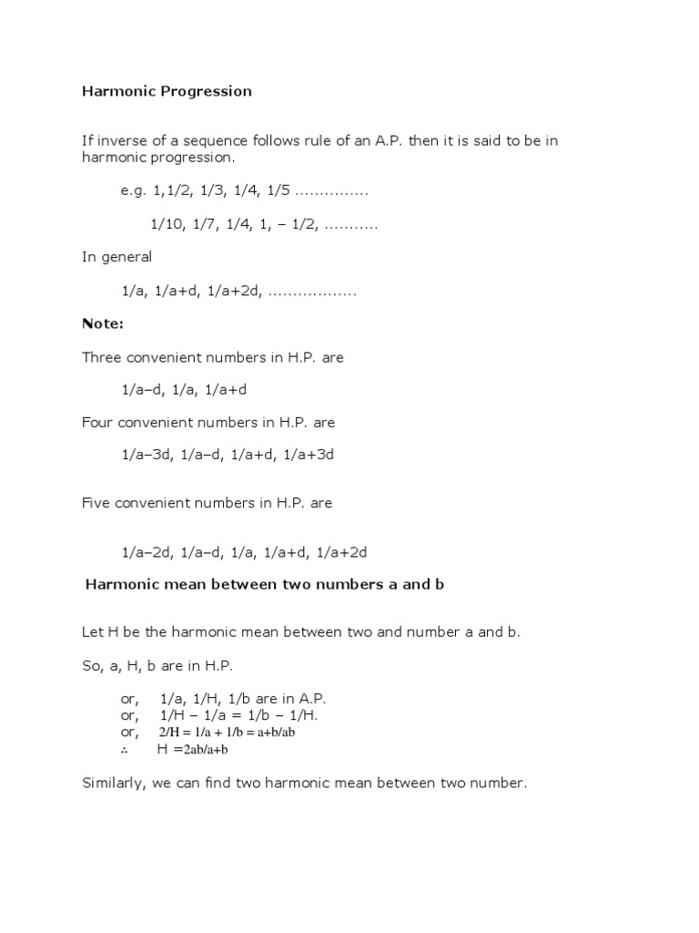 Harmonic Progression PDF