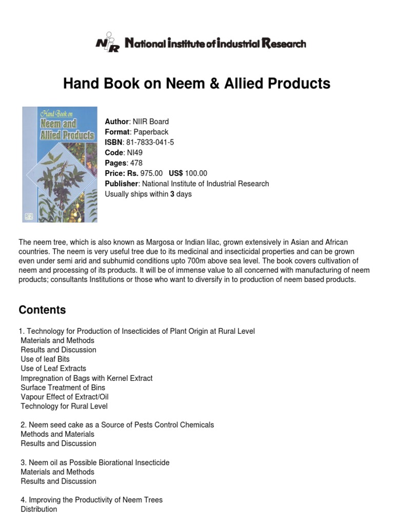 Neem: Cultivation and Uses Handbook | PDF | Insecticide | Ethanol