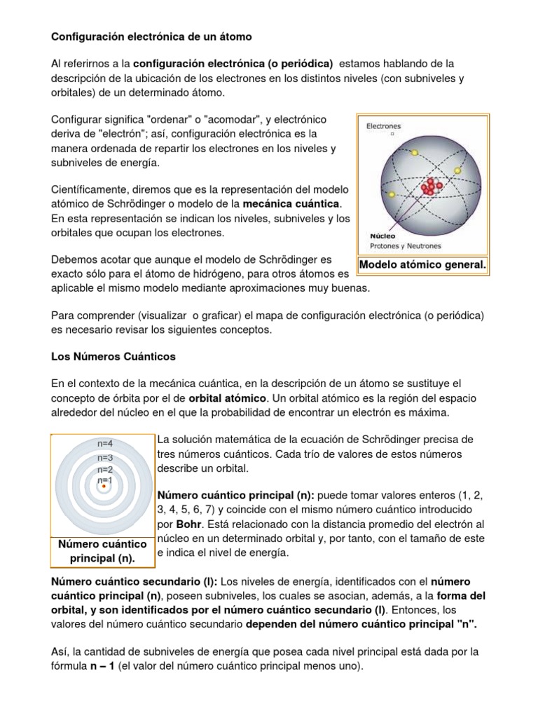 Configuración Electrónica De Un átomo Pdf Configuración Electronica