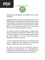 Download PRESS RELEASE REGARDING THE INCIDENT AT CITY HALL YESTERDAY by Evans Kidero SN166273463 doc pdf