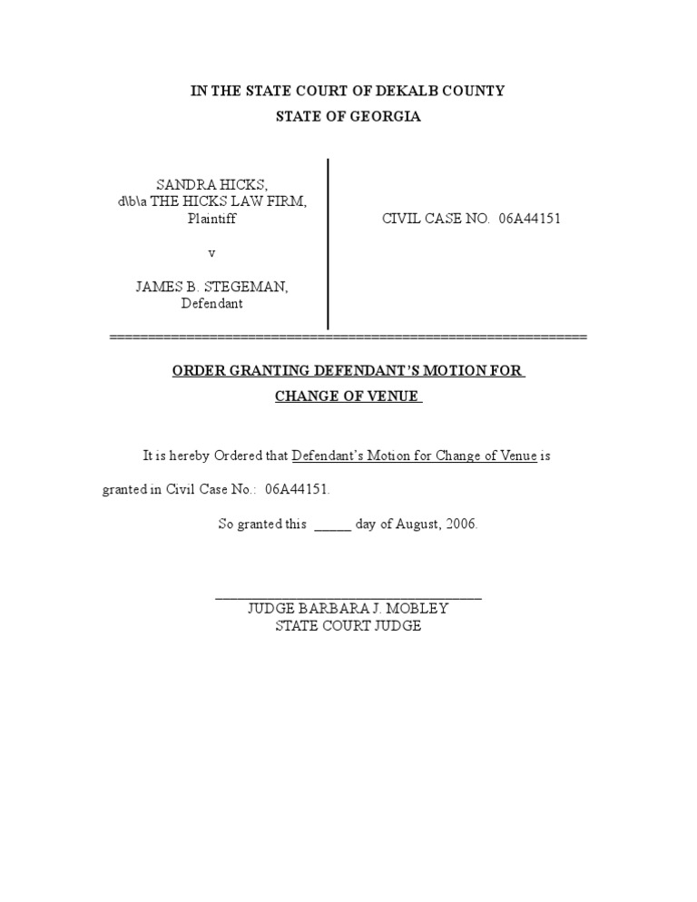 Order for Change of Venue in GA Case | PDF