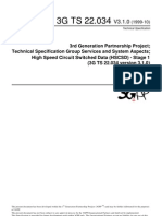 3rd Generation Partnership Project Technical Specification Group Services and System Aspects High Speed Circuit Switched Data (HSCSD) - Stage 1 (3G TS 22.034 Version 3.1.0)