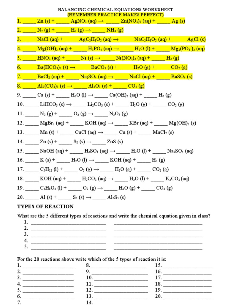 Free Worksheet Balancing Equations Practice Worksheet Answers worksheet on balancing ionic equations html math balance chemical doc worksheets