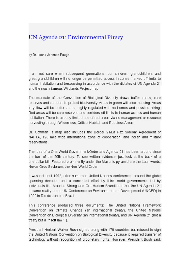 Un Agenda 21 Environmental Piracy Pdf Sustainability United Nations