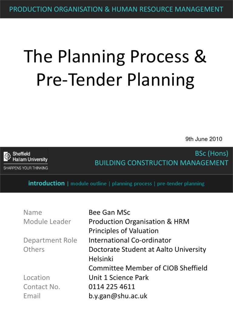 Pre-Tender Planning in Construction | PDF | Construction Management ...