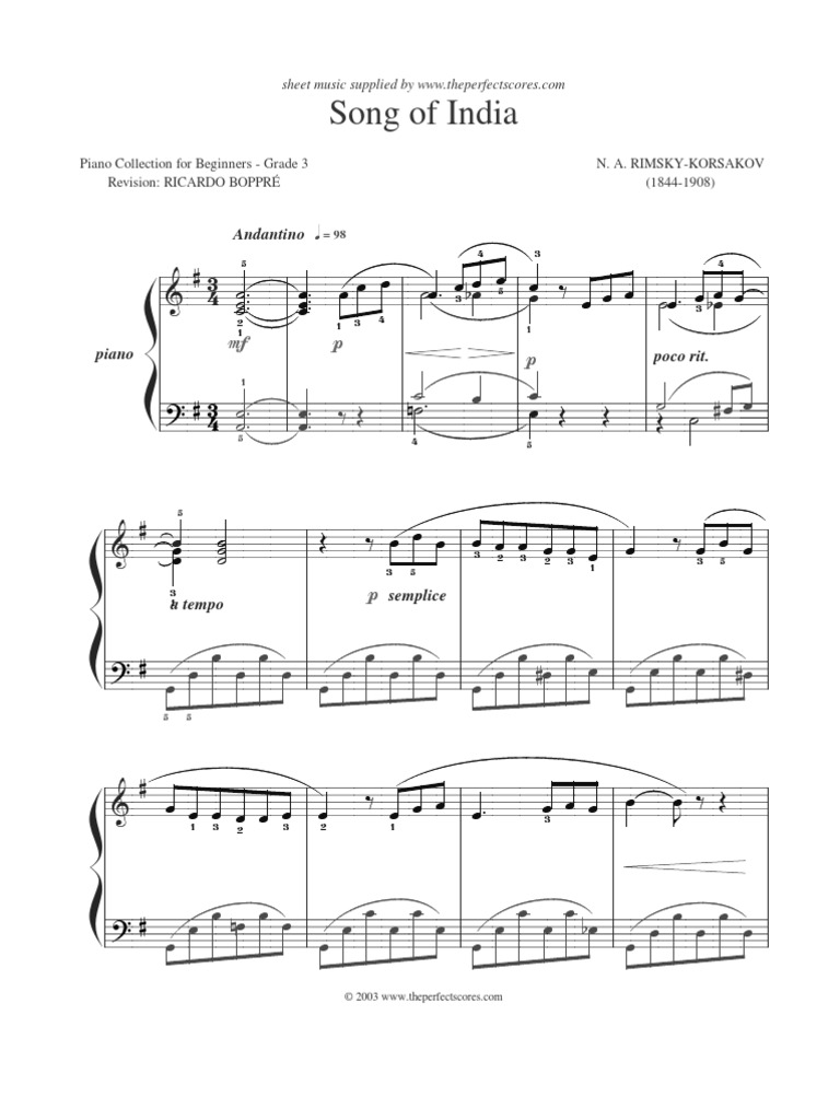 Rimsky Korsakov n Song of India Piano Beg