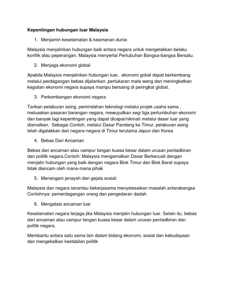 Kepentingan Hubungan Luar Malaysia Pdf