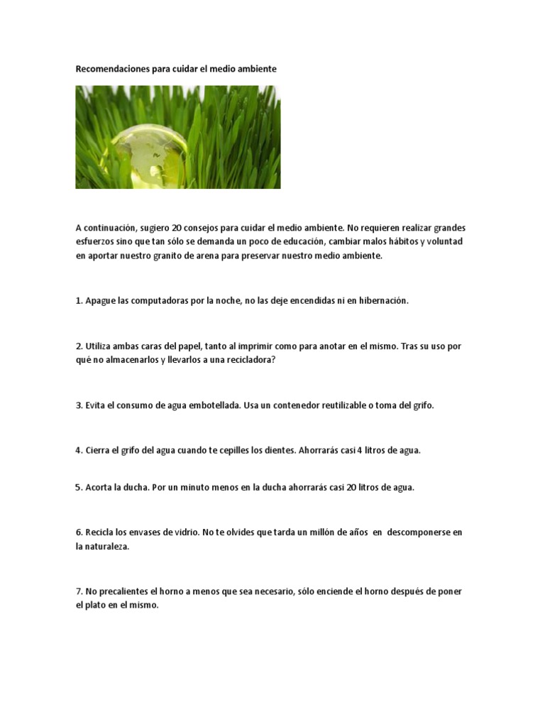 40 Consejos para Cuidar el Medio Ambiente | PDF | Papel | Agua