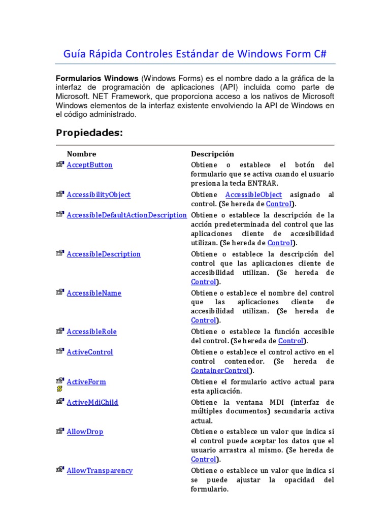Guia Rapida Controles Estandar de Windows Form C | PDF | Ventana ...