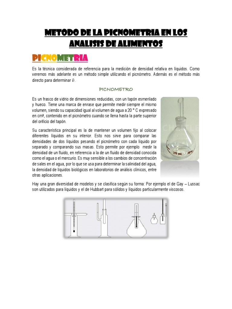 Metodo de La Picnometria en Los Analisis de Alimentos | PDF | Densidad ...
