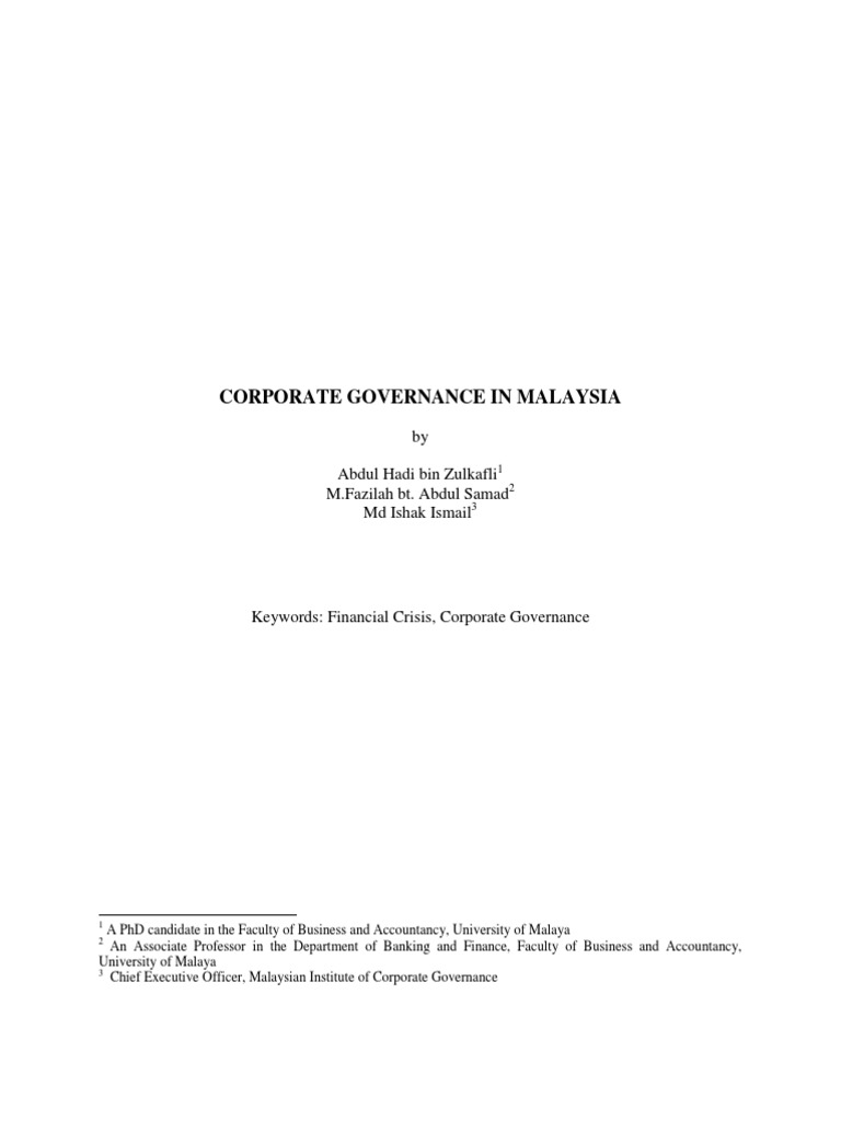Corporate Governance In Malaysia Pdf Corporate Governance Governance