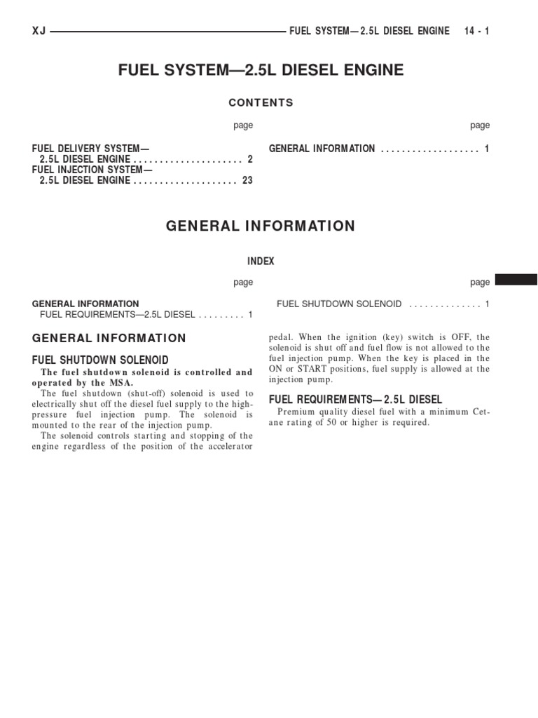 Fuel System Overview for the 2.5L Diesel Engine PDF Fuel Injection