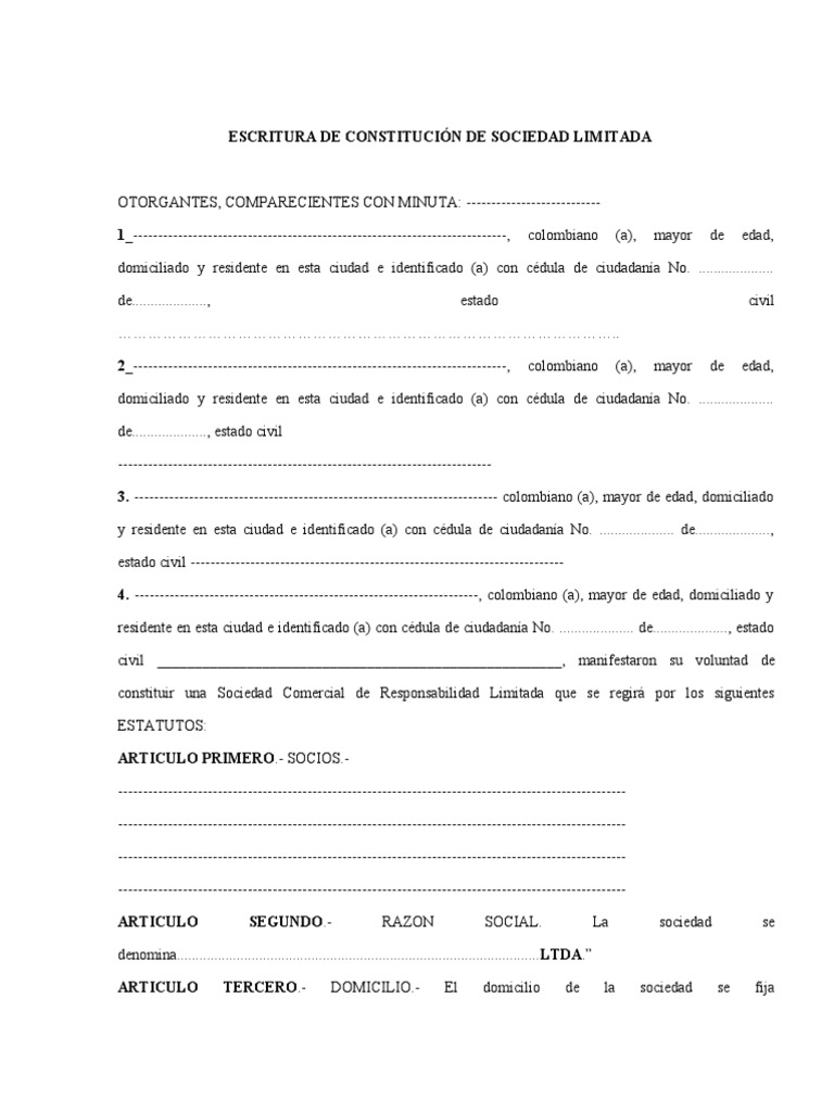 Ejemplo Escritura De Constituci n De Sociedad De Responsabilidad Limitada