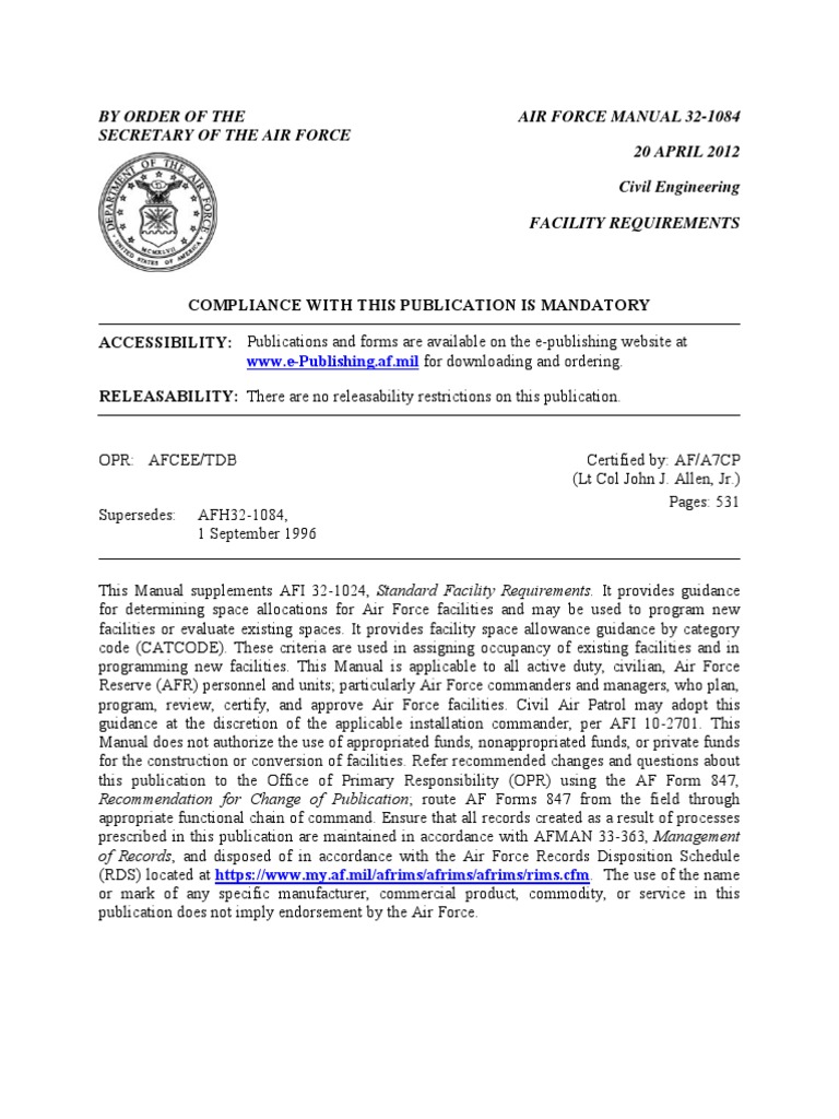 AFM 32 1084-Facilities Requirements-Civil | National Environmental Policy  Act | Leadership In Energy And Environmental Design