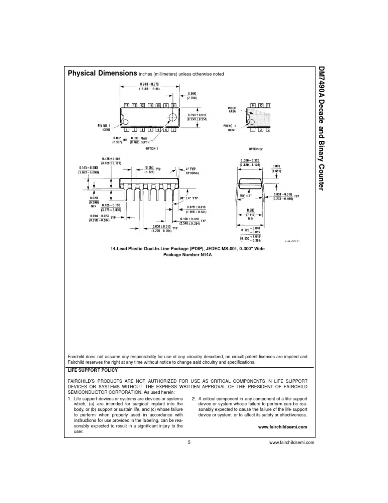 Physical Dimensions: 14-Lead Plastic Dual-In-Line Package (PDIP), JEDEC ...