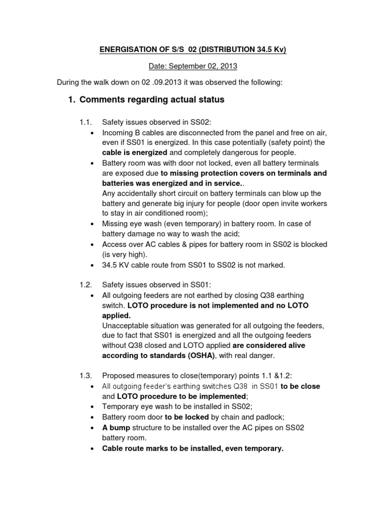 SS02 Energization Safety Procedures | PDF | Electrical Substation ...