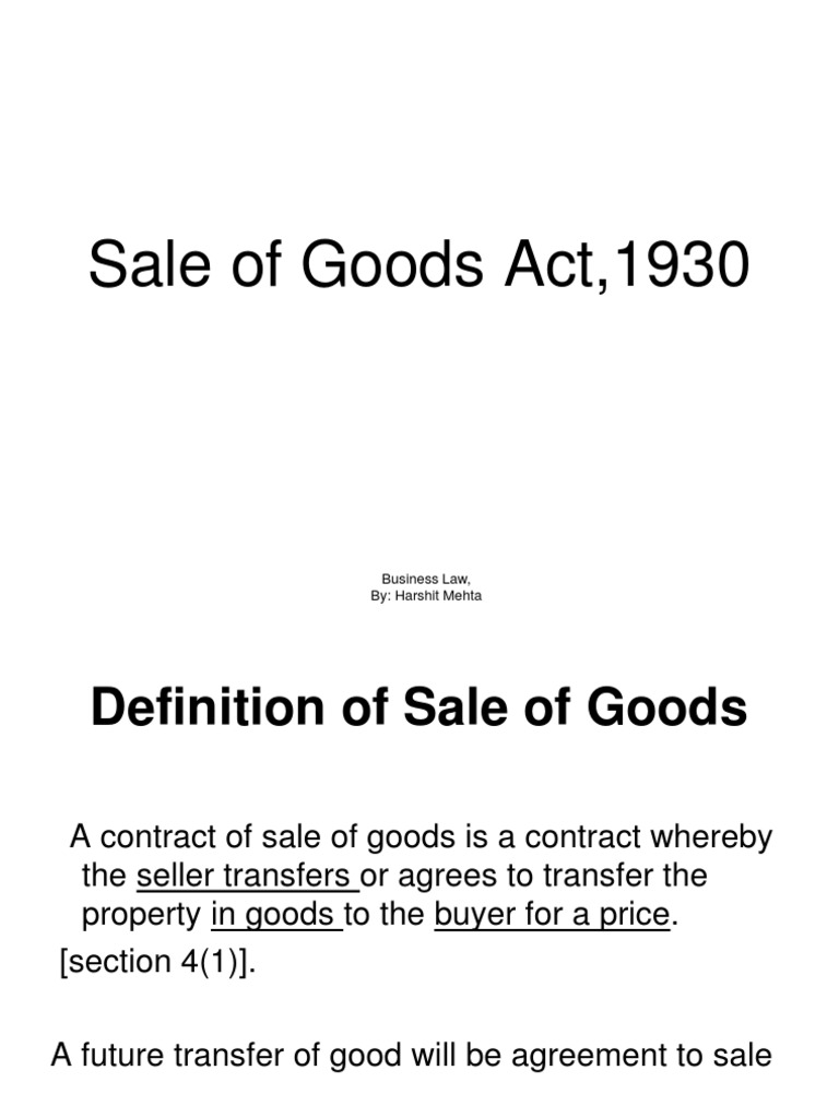 Sale of Goods Act 1930 PDF Breach Of Contract Sales