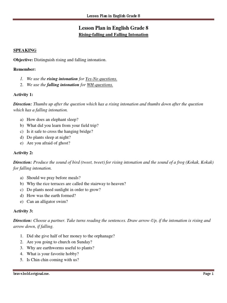Rising and Falling Intonation  Part Of Speech  Adverb