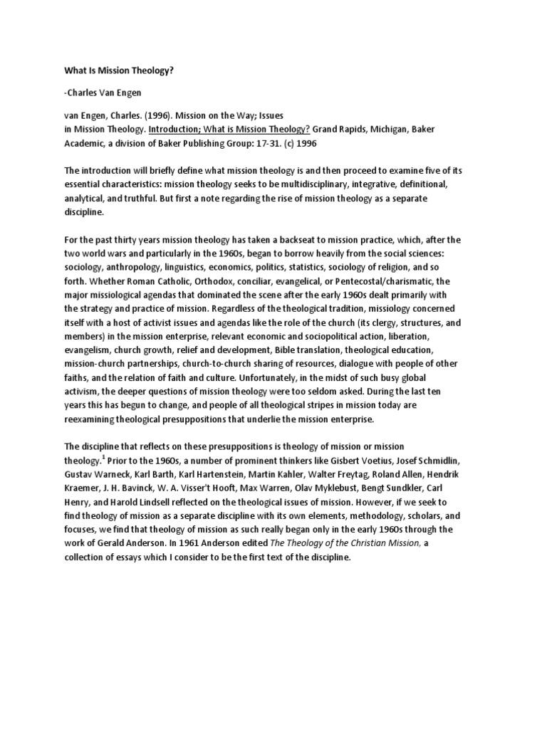 What Is Mission Theology PDF Christian Mission Theology