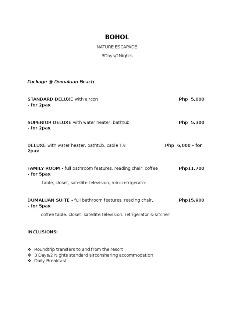 Bohol 3d 2n Nature Escape Package Pdf Service Industries Business