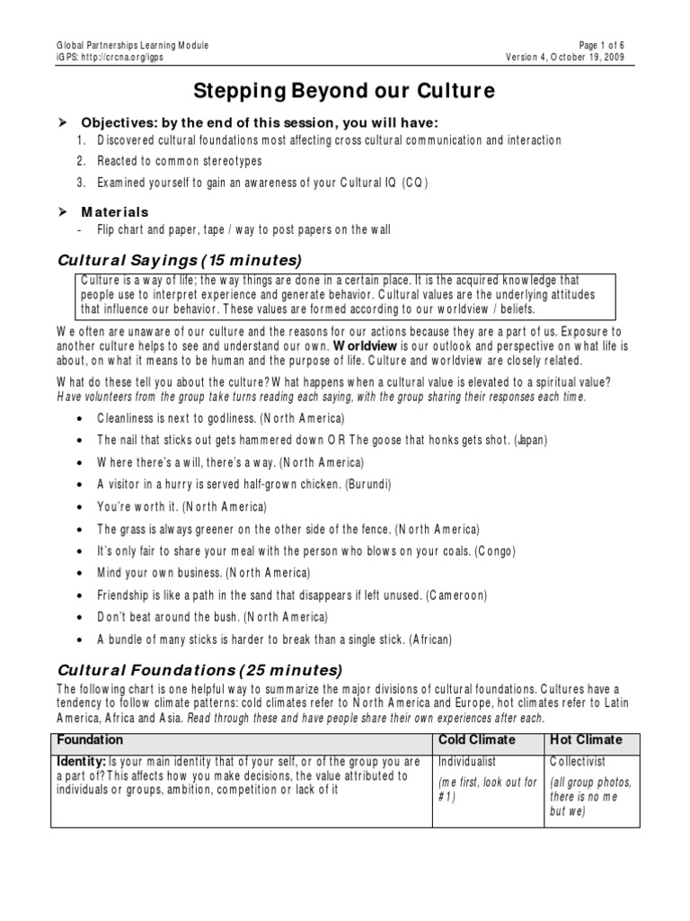 Stepping Beyond Cultural Barriers | PDF