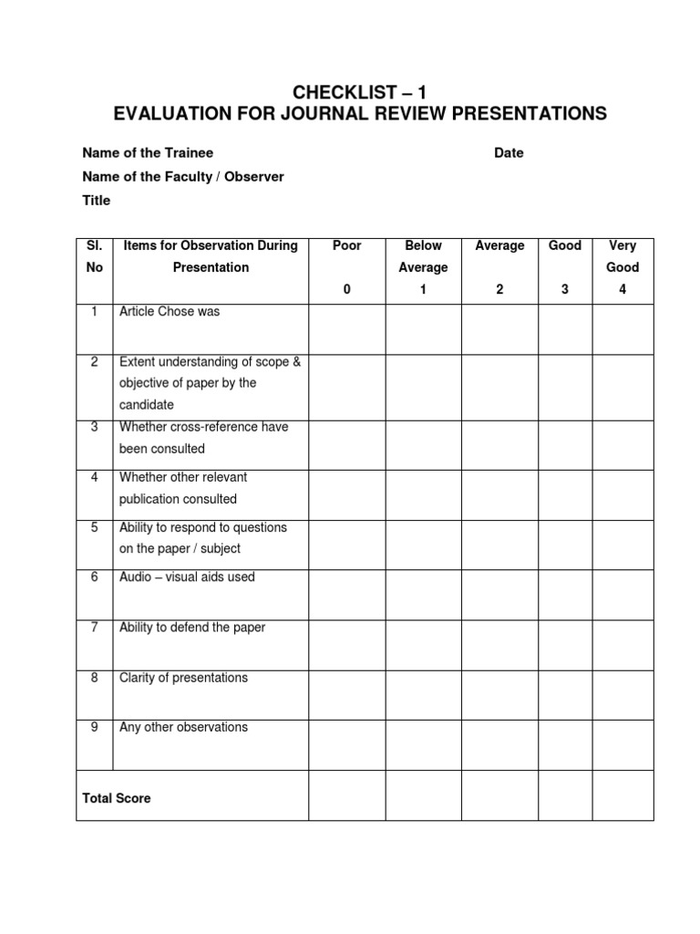 thesis evaluation checklist