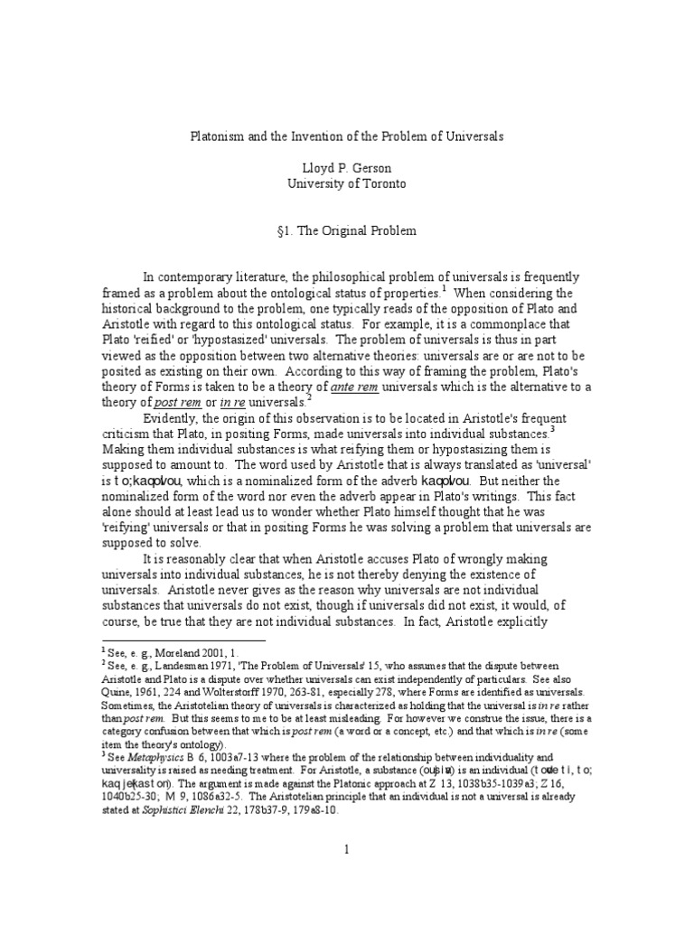 Platonism and The Invention of The Problem of Universals | PDF