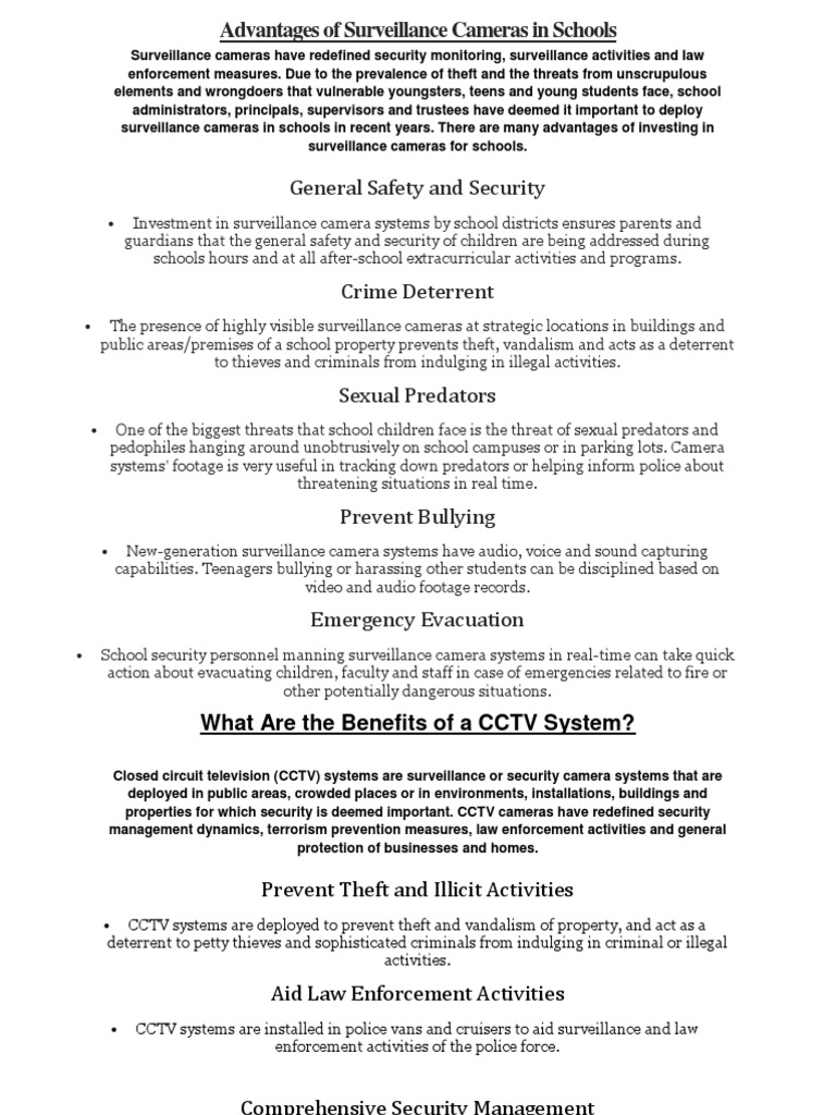 Advantages of Surveillance Cameras in Schools PDF Closed Circuit